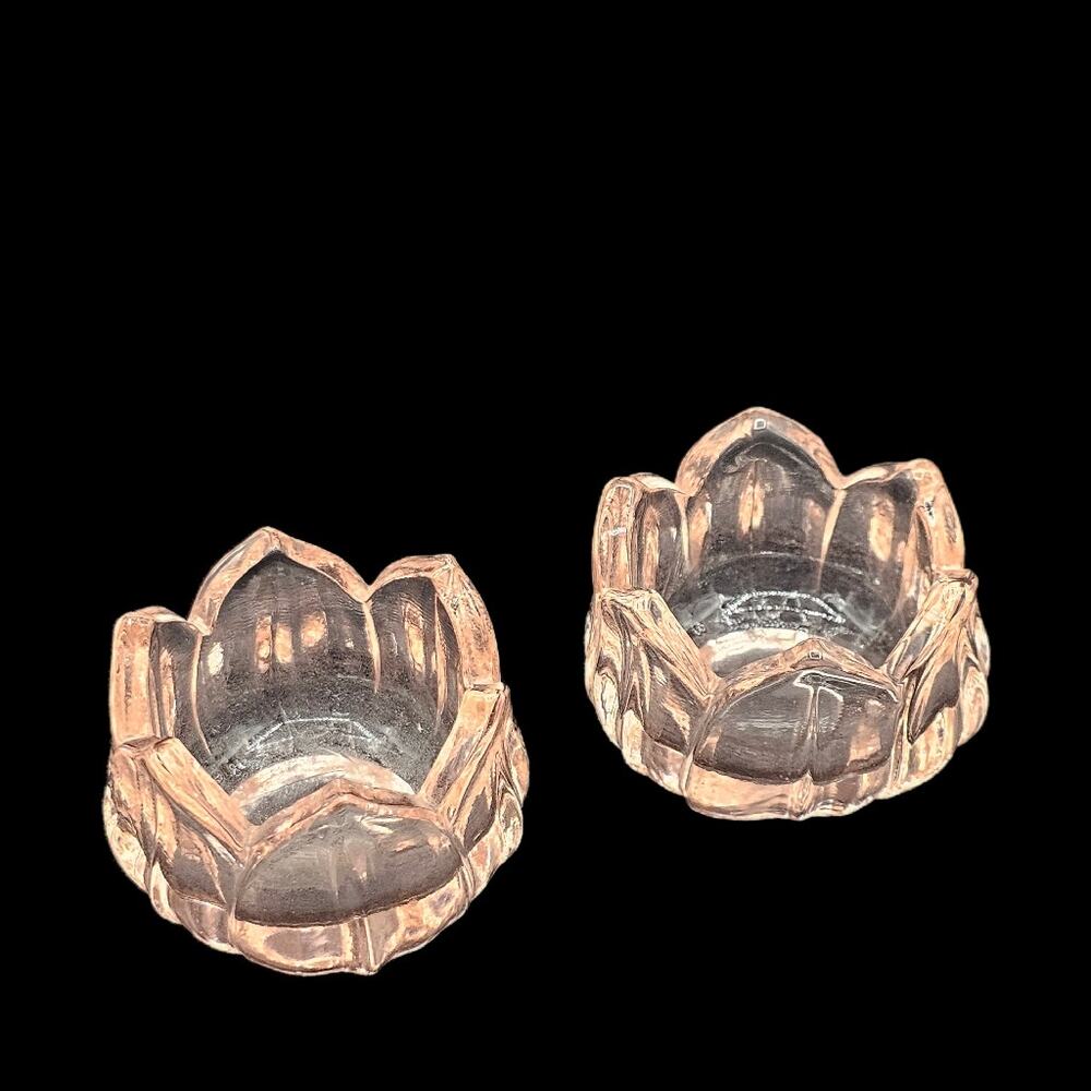 Vintage Lotus Depression Glass Salt Dip Tealight Holder Pair